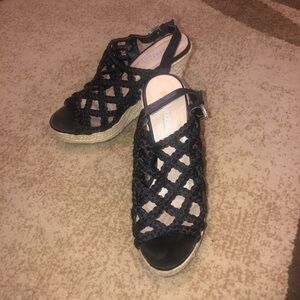 Patricia black wedge sandals sz 37 (6.5)